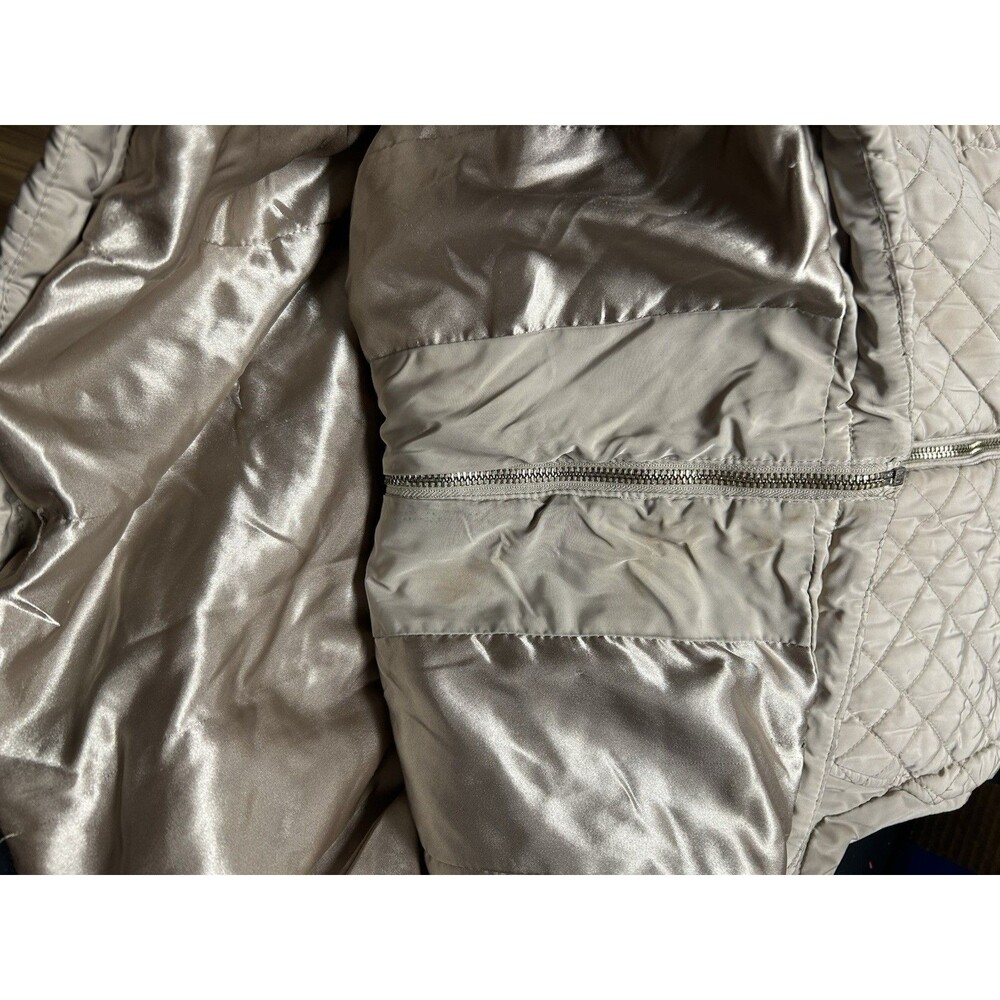 Calvin Klein Quilted Puffer Vest Faux Fur Collar Beige Women’s XL - Picture 9 of 9